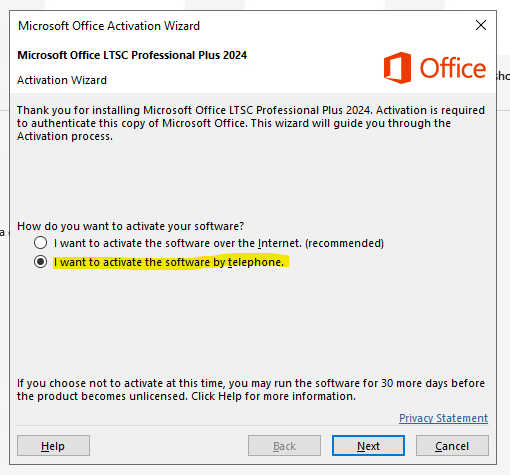 Step 1 - Select Telephone Activation